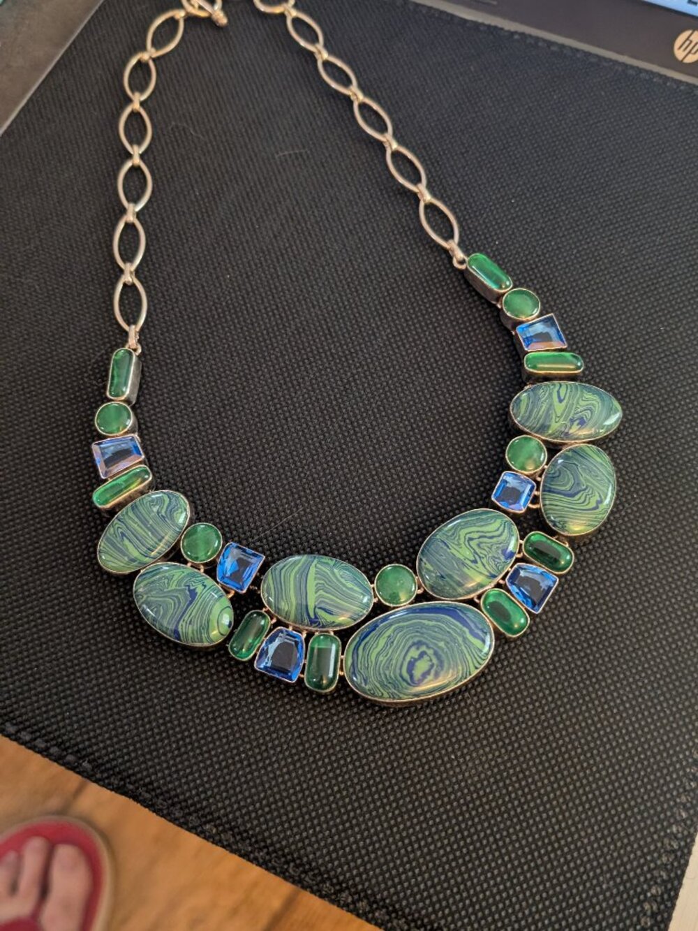 Vintage Necklace with a swirl of stones and silver